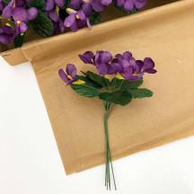 6 Dark Purple Fabric Violets with Leaves ~ Austria ~ 1"